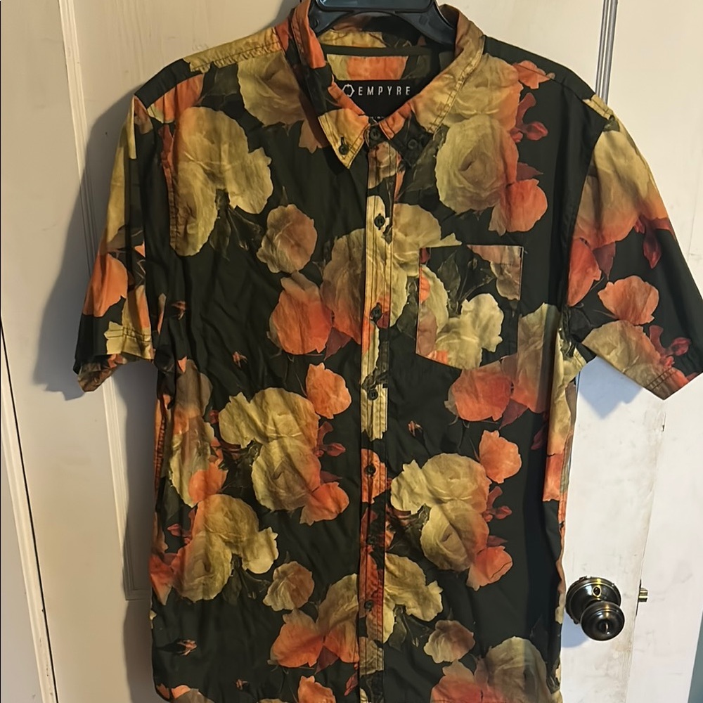 Empyre Casual Button Down Shirt Orange and Yellow Floral